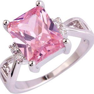 Created Pink Topaz Filled Anniversary Ring plated 925 Sterling Silver